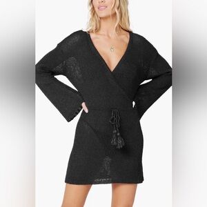 L*SPACE Topenga black crochet swim cover- Large